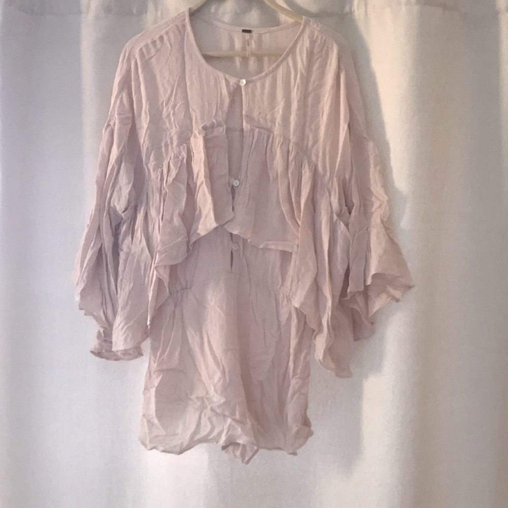 Free People Flutter Sleeve Romper Dusty Rose S Gauze Ruffle Romper One Piece